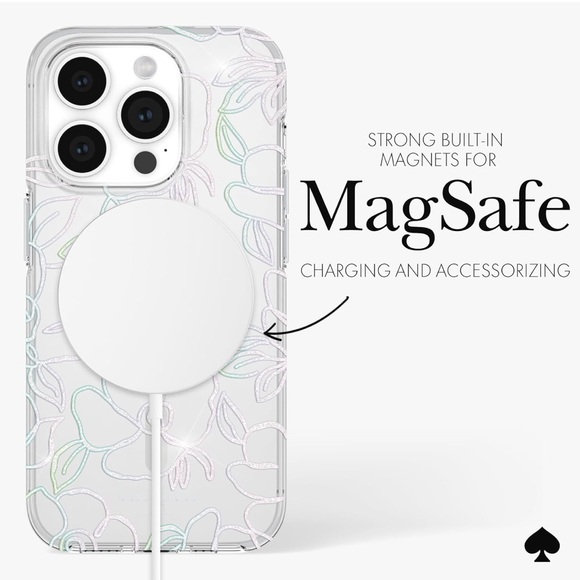New Kate Spade New York iPhone 15 Pro Case with MagSafe in Modern Floral Silver - Picture 4 of 11